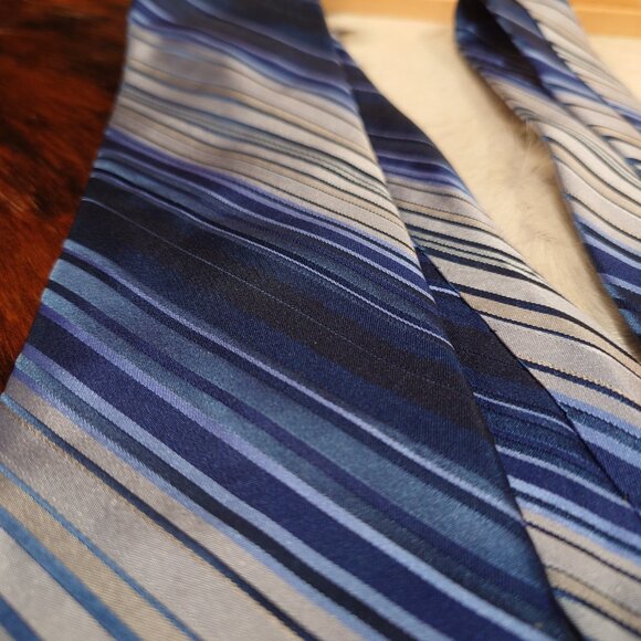 Bellissimo Blue and Grey Striped Silk Tie - Picture 3 of 4